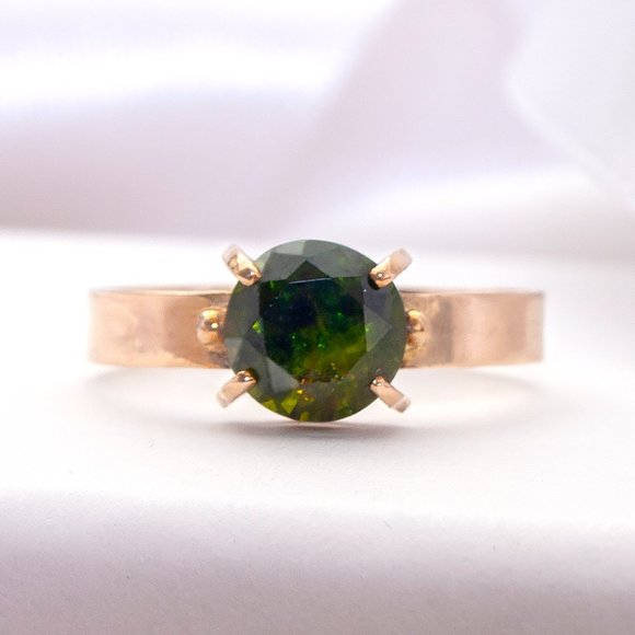 Rare Vintage Demantoid Garnet 14K Gold Ring, 1.74 cts, Size 6, Appraisal $4200 - Picture 3 of 9